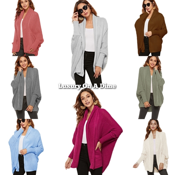 Oversized Knit Cardigan Batwing Sleeve Lightweight Baggy Open Front Sweater - Picture 14 of 14